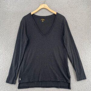 Polo Ralph Lauren Top Womens Medium Gray Long Sleeves Stretch V Neck Pullover